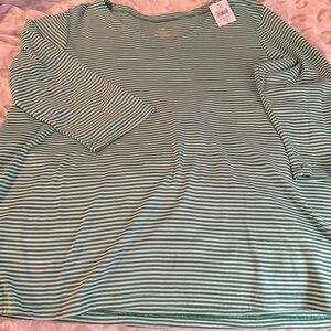J Jill 100% Pima cotton New w Tag Green/White striped 3/4 arm tee ‼️🔻SALE🔻‼️